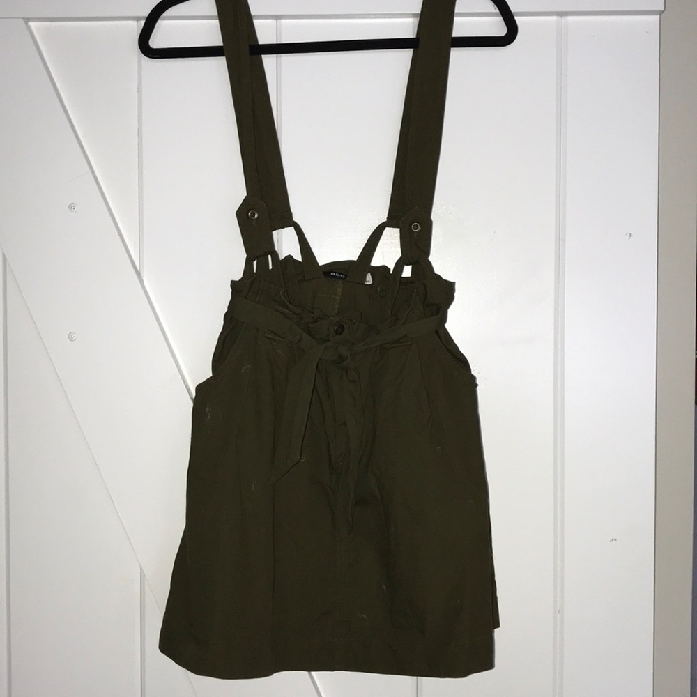 Dark olive suspender skirt